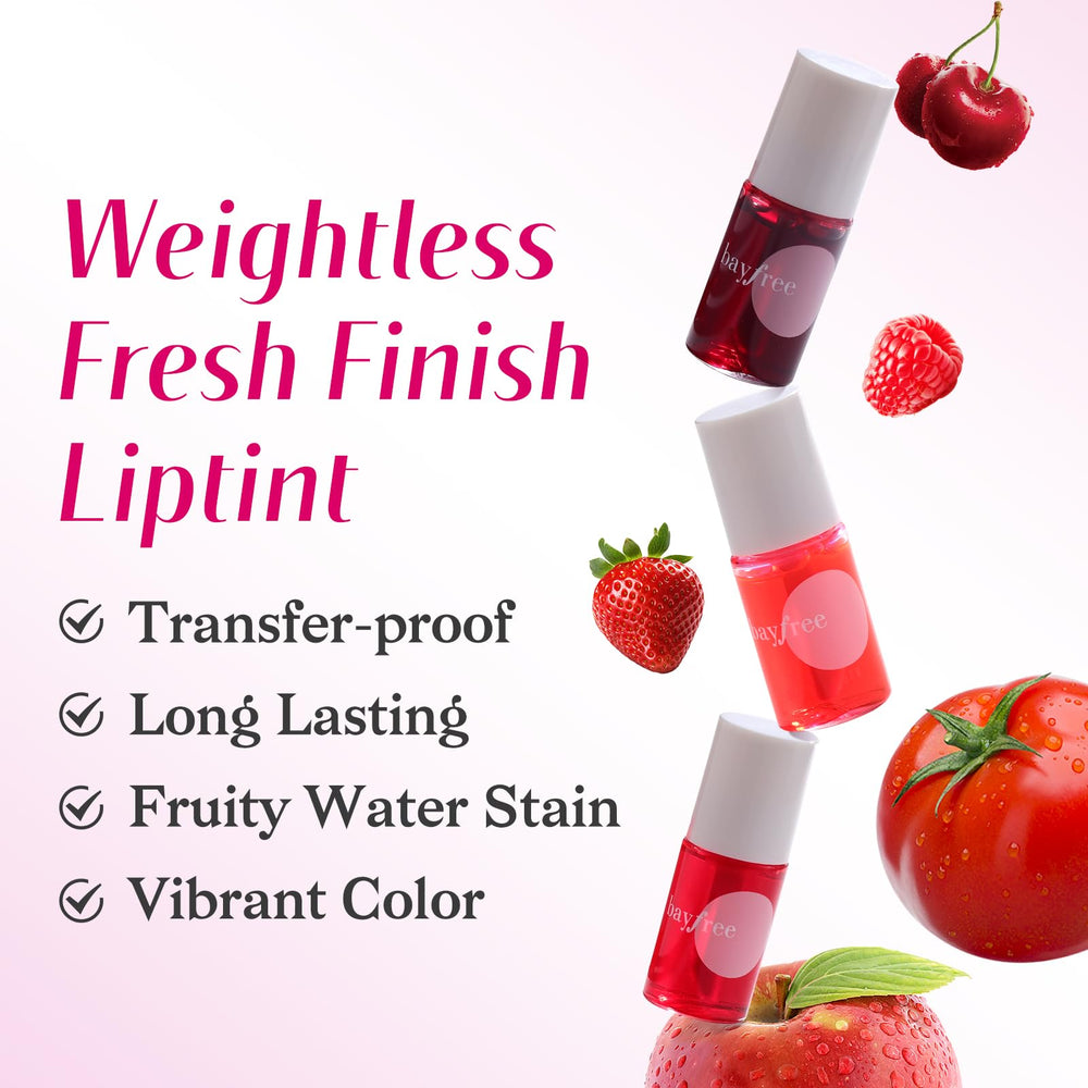 bayfree lip tint stain set swatches arranged for easy shade comparison