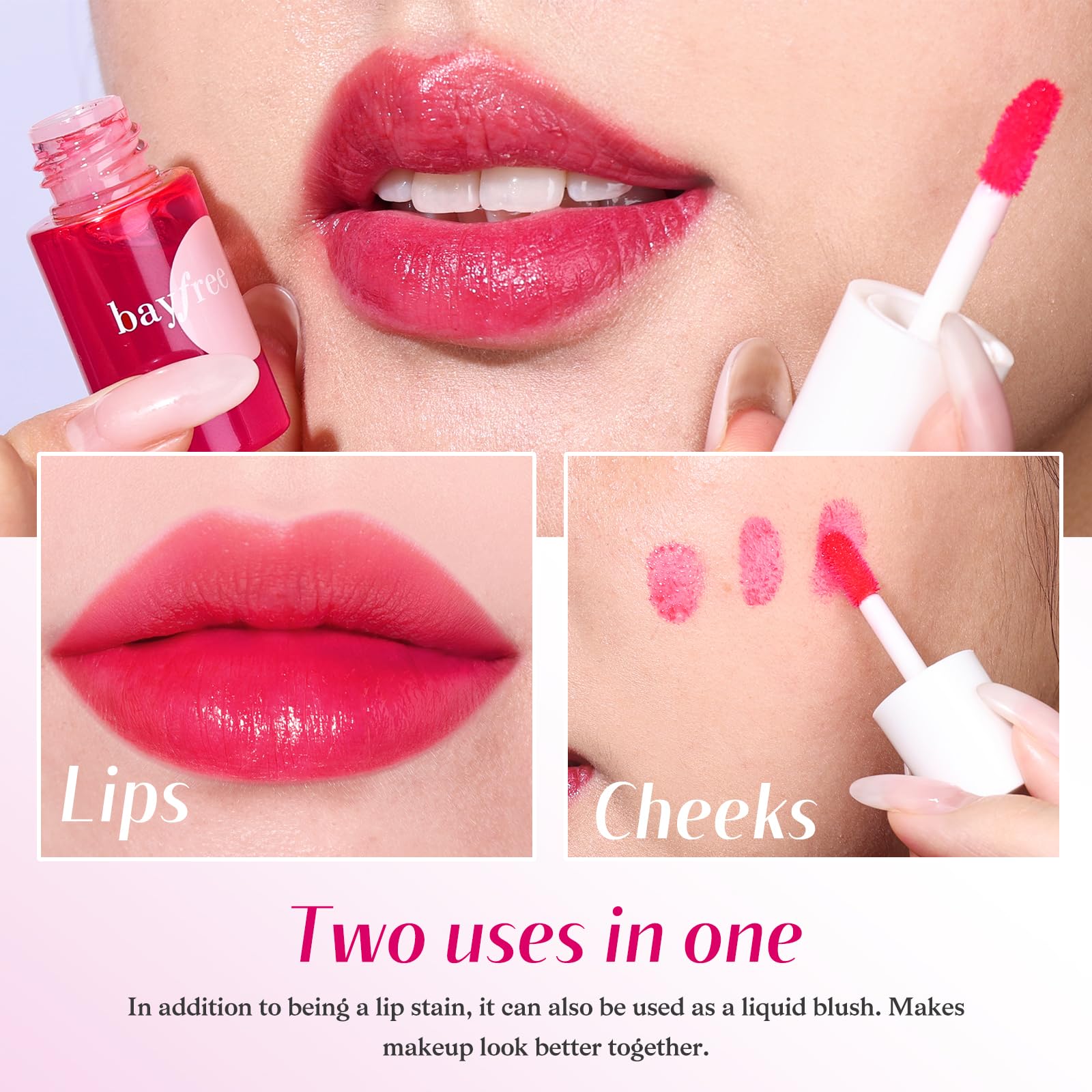 bayfree lip tint wear-test shows comfortable lightweight color all day