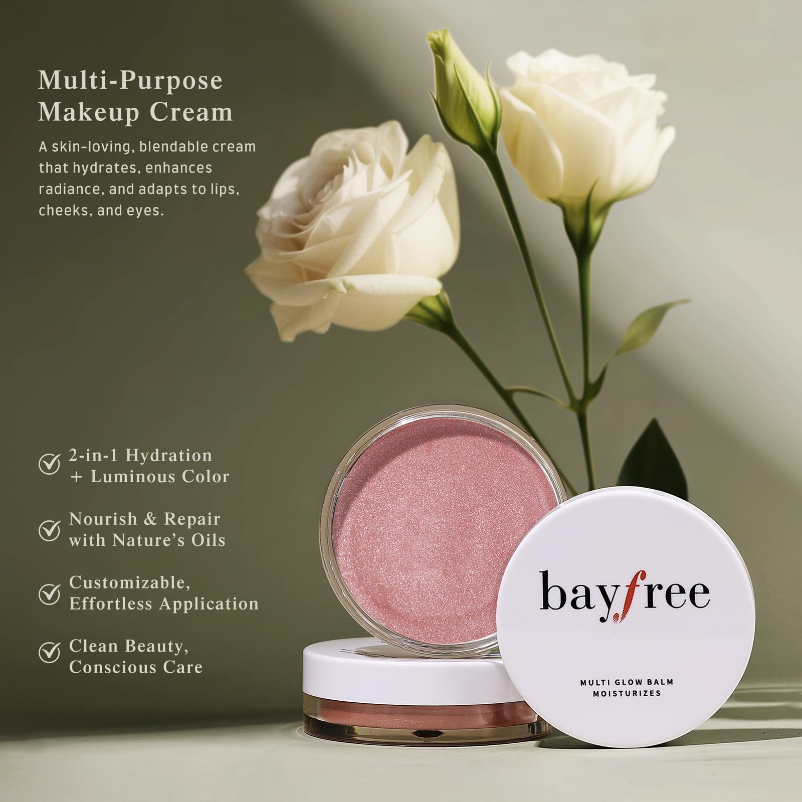 Bayfree Multi Glow Balm cheek blend demonstrates buildable color