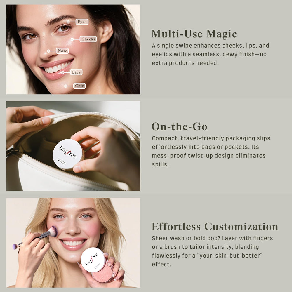 Bayfree Multi Glow Balm eyelid glow swatch adds soft luminosity.