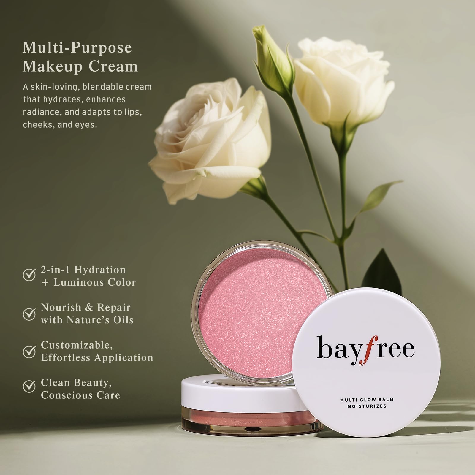 bayfree Multi Glow Balm lip application shows versatile color on lips