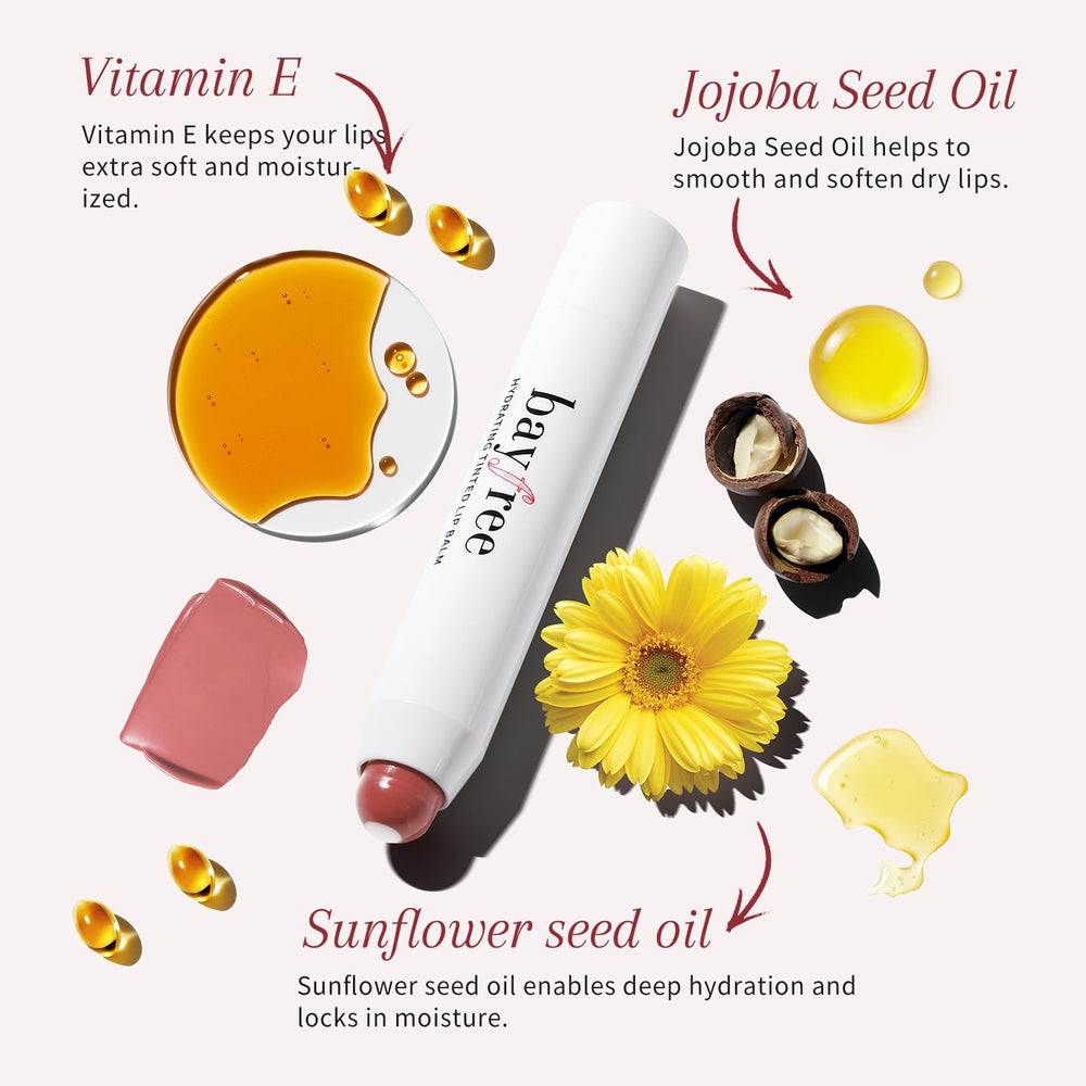 bayfree tinted lip balm plumper pink rose color adds playful shimmer