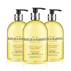 Baylis & Harding liquid hand soap with dispenser in Sweet Mandarin & Grapefruit for daily cleansing.