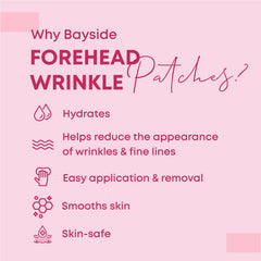 Bayside forehead patches on face during application for easy, at-home smoothing routine.