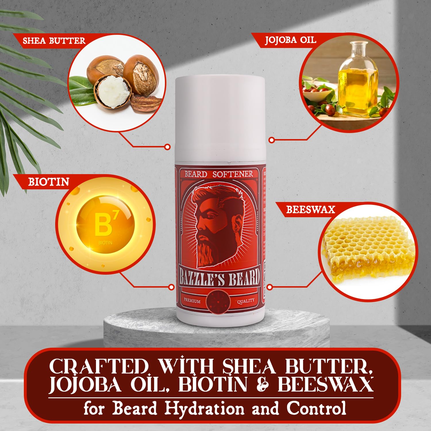 Bazzle's Beard Softener jar being rubbed for hydration and shine