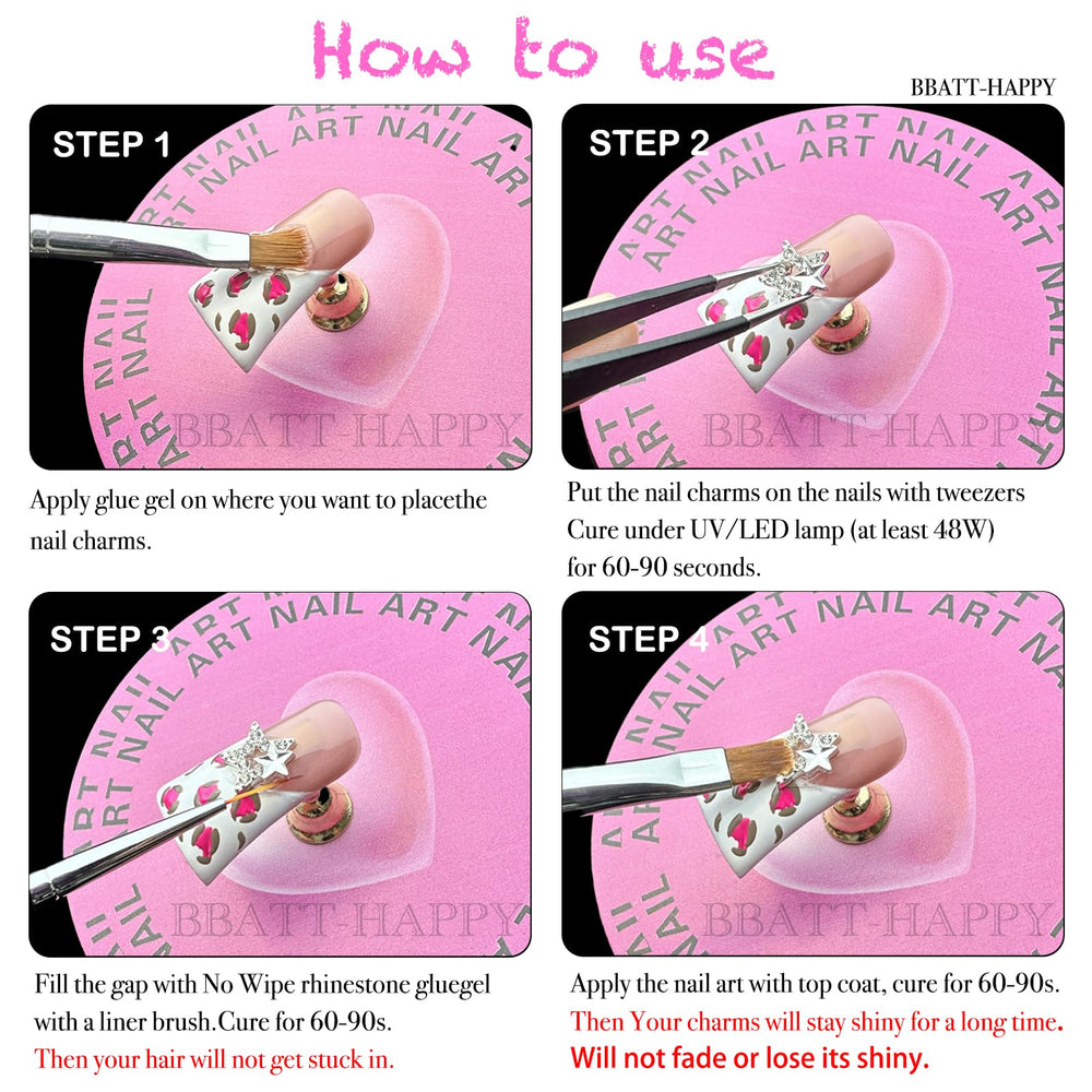 BBATT-HAPPY nail charms 3D nail art usage shows versatile decorating options.