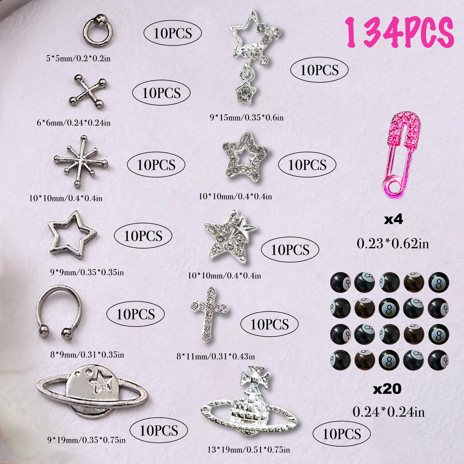 BBATT-HAPPY nail charms planets closeup reveals celestial shapes for unique nail designs.