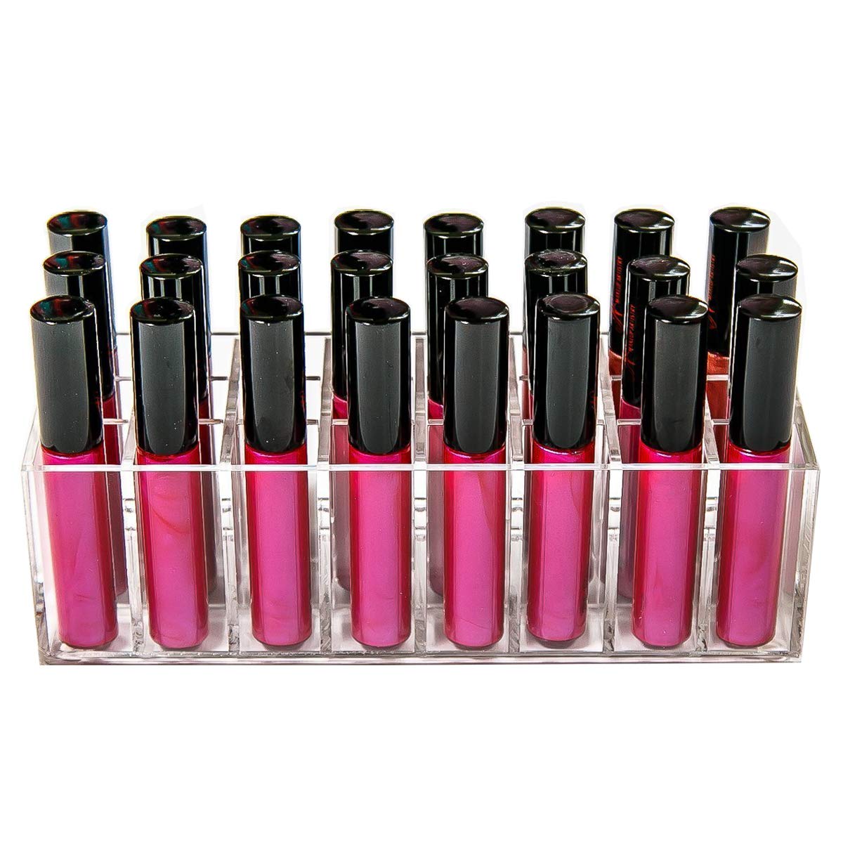 BBDOU makeup organizer acrylic 24-slot with brushes storage on vanity.