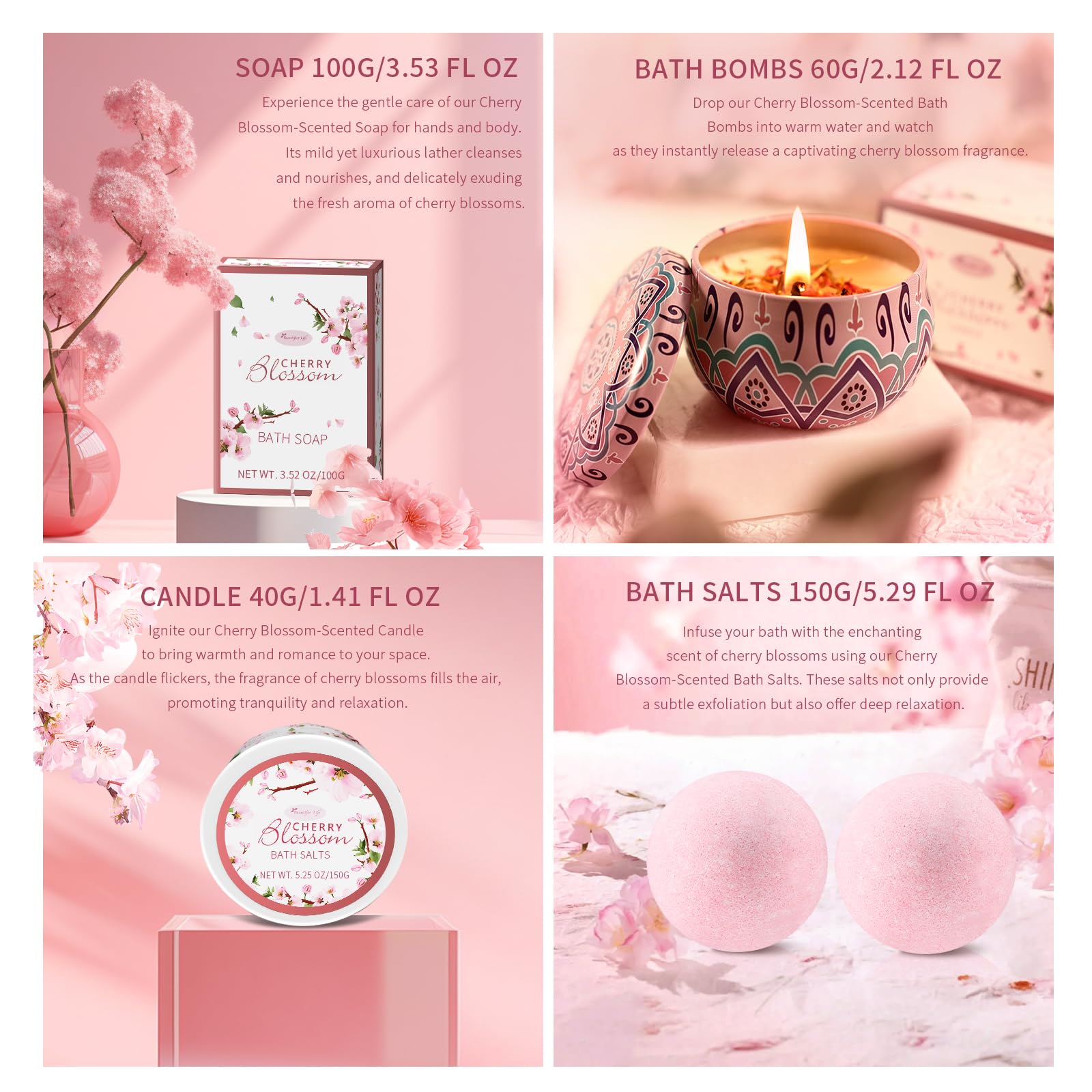 BBlove Japanese Cherry Blossom bath salts for relaxing, aromatic soaks
