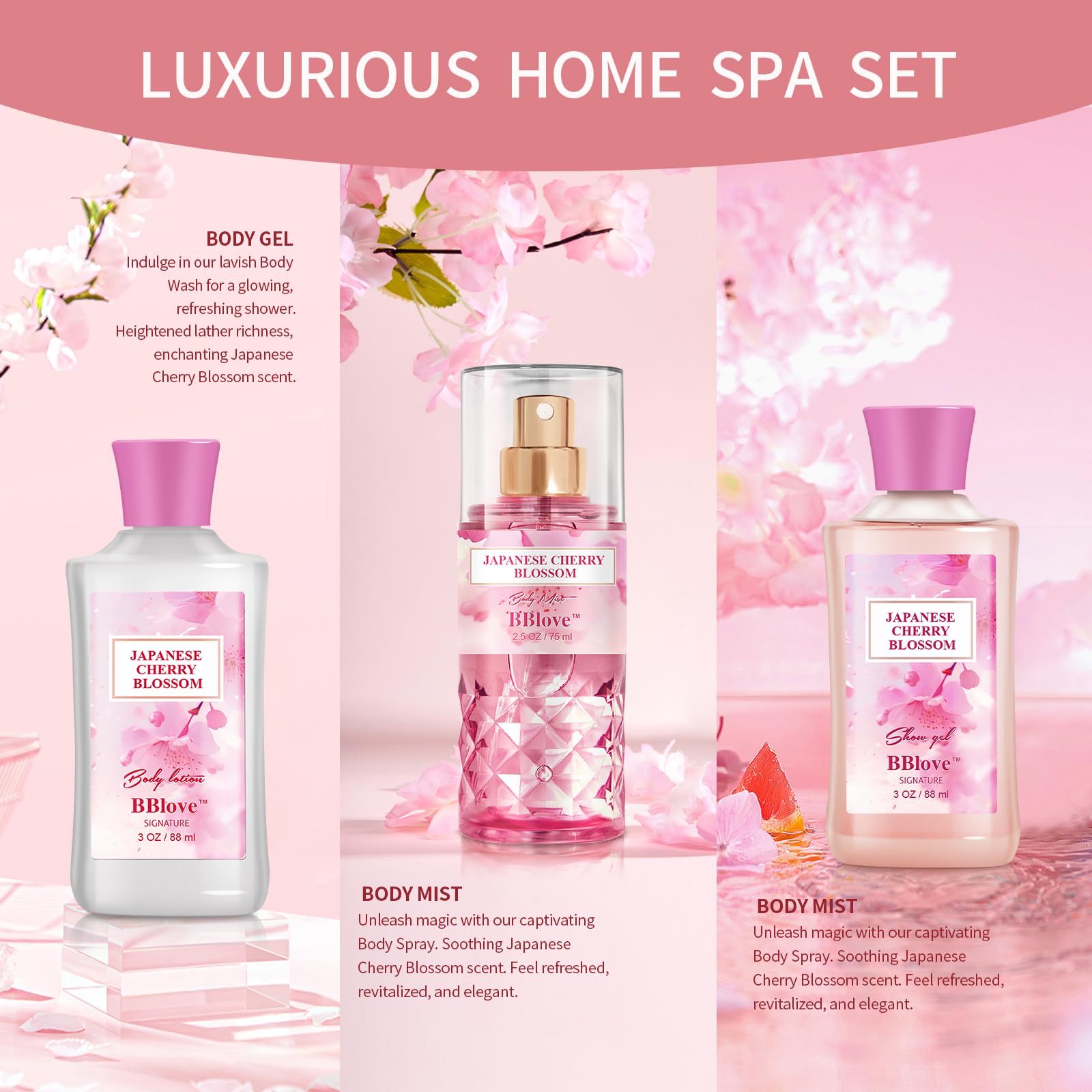 BBlove Japanese Cherry Blossom fragrance emphasizes signature scent and mood-enhancing notes.
