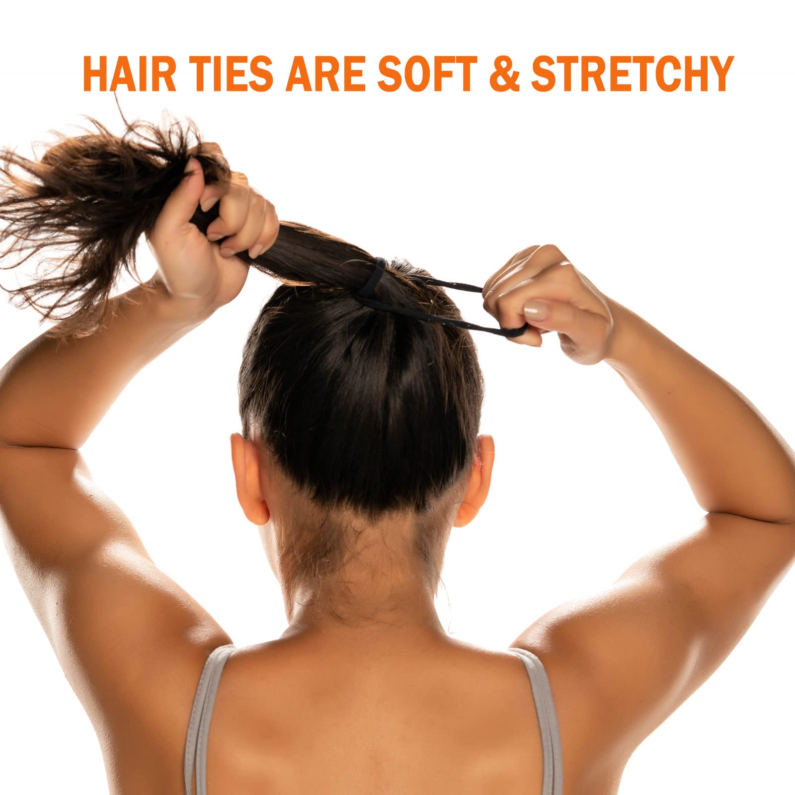 BBPOOL hair tie stretch demo shows strong elasticity for various hair types.