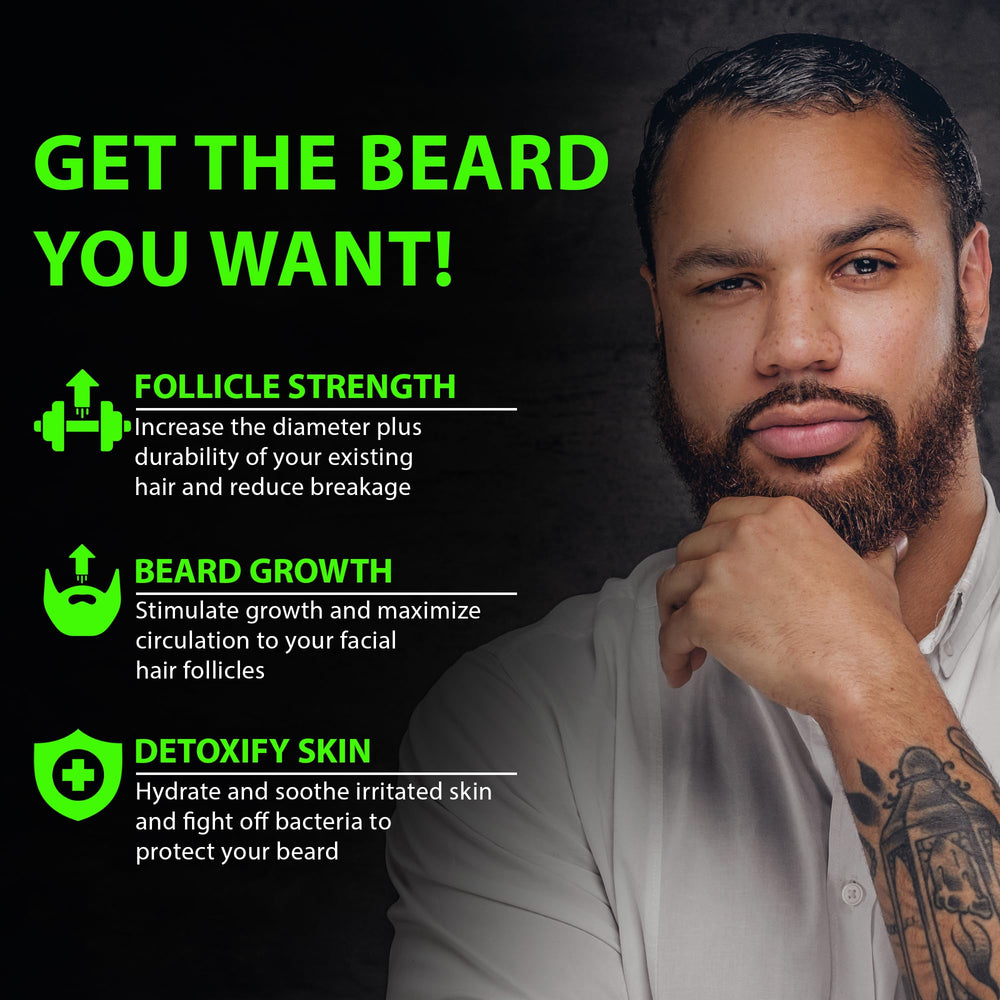 BBS Best Beard Stuff leave-in beard conditioner demonstrates soft, manageable facial hair.