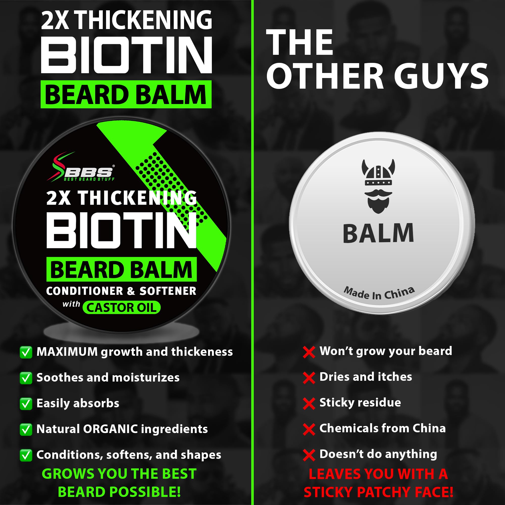 BBS Best Beard Stuff balm moisturizes skin and detangles for comfort.