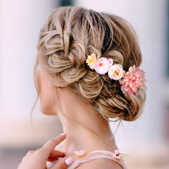 BBTO 3D flower barrette white closeup highlights durable alloy and fabric construction.