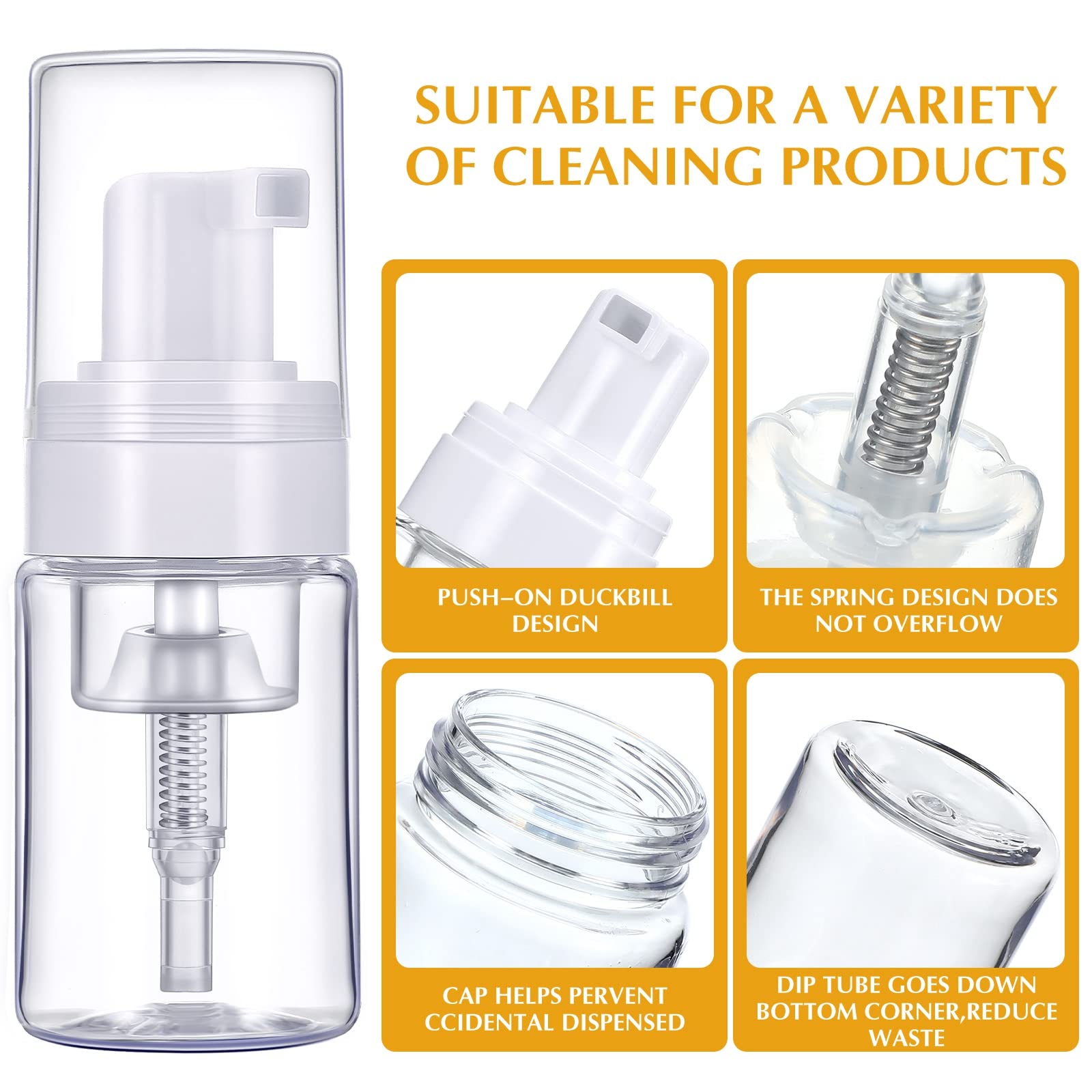 BBTO clear bottle body highlights contents and helps manage multiple products.