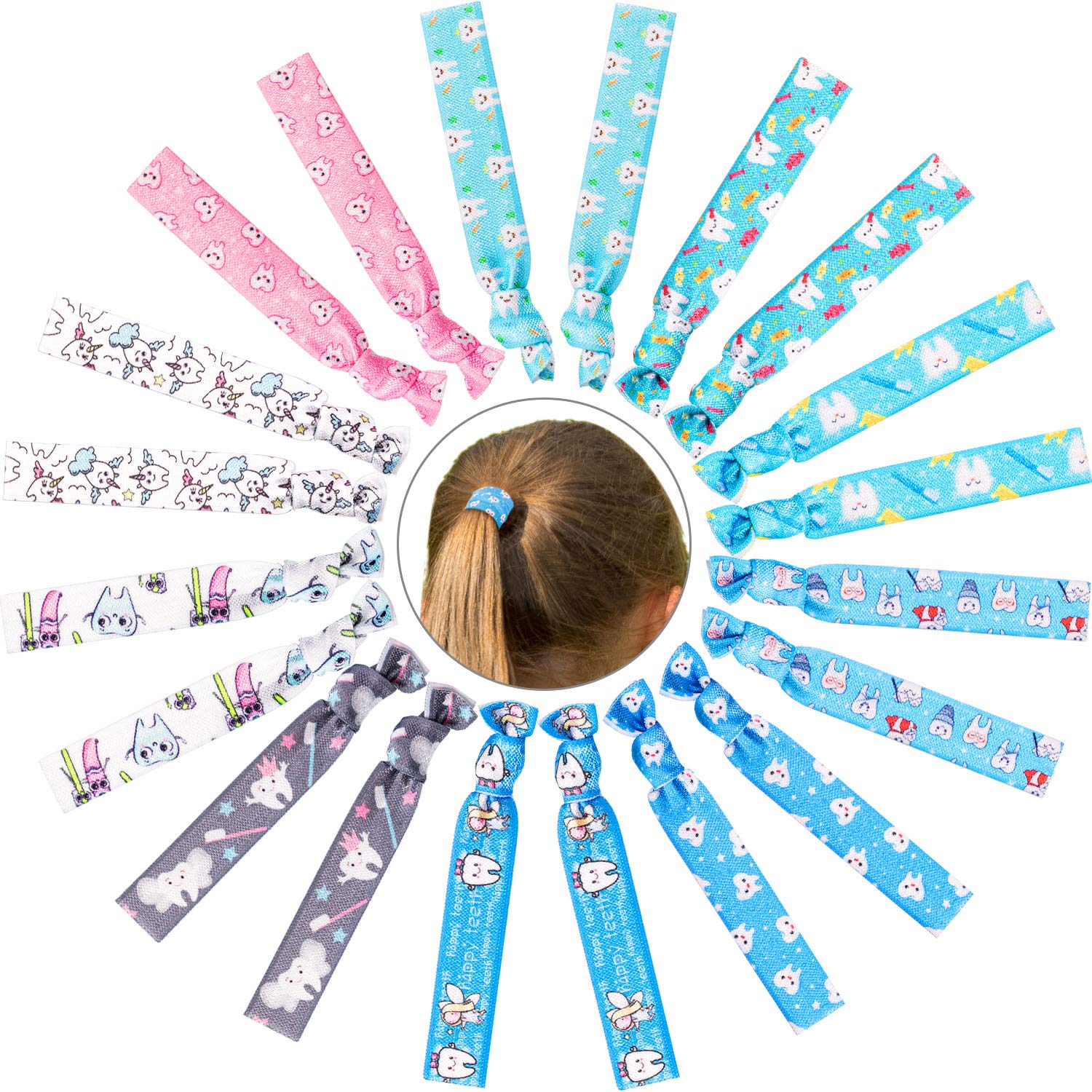 BBTO teeth-pattern hair ties close-up highlighting playful designs