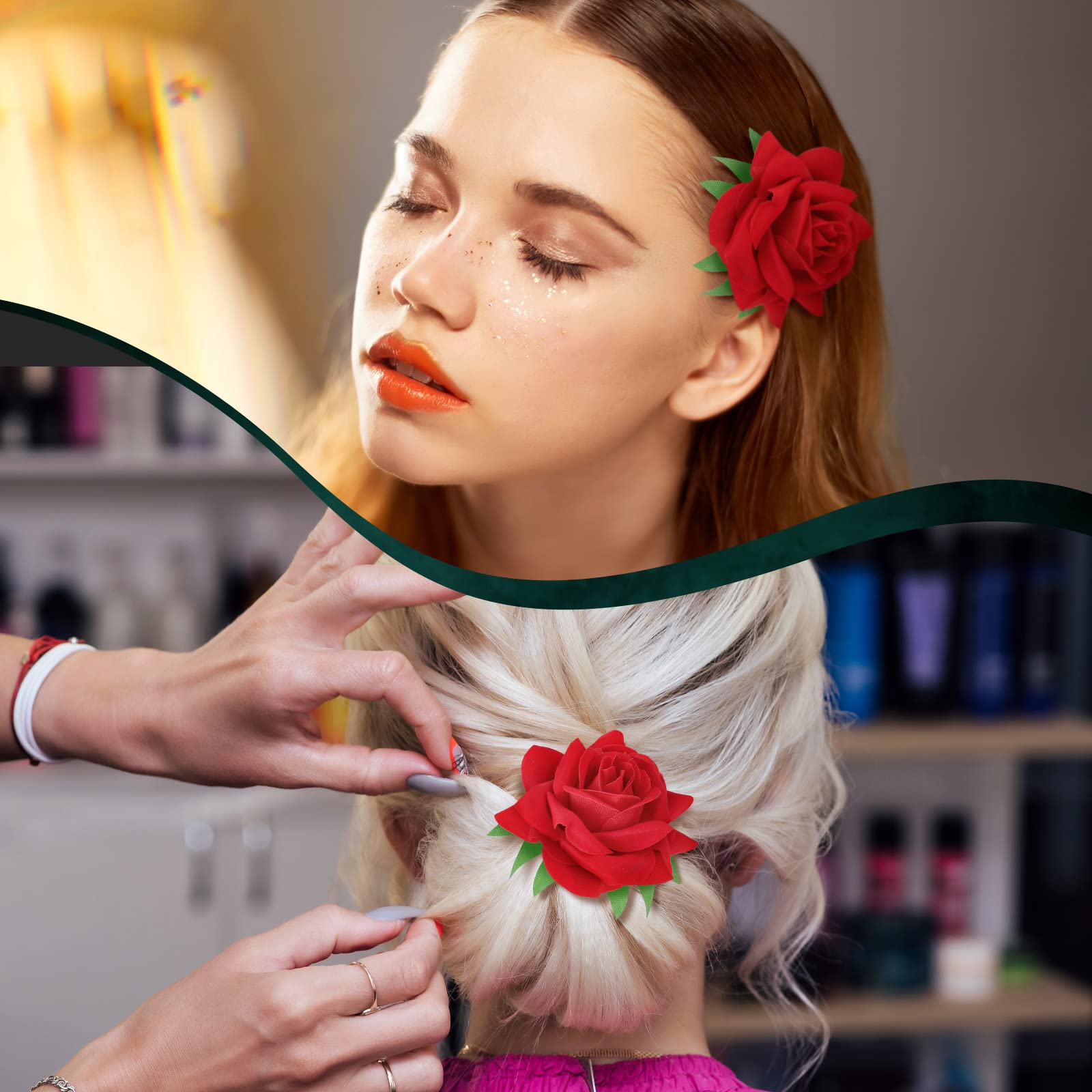 BBTO floral hair clip rose red enhances casual or formal looks