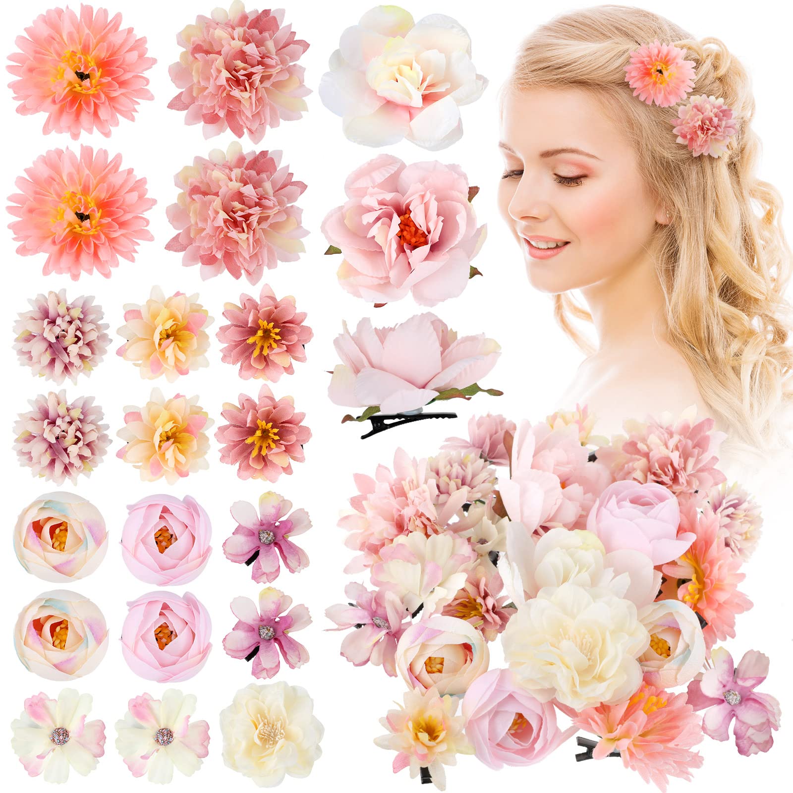 BBTO flower clip rose pink closeup for bridal hair accent and everyday elegance.