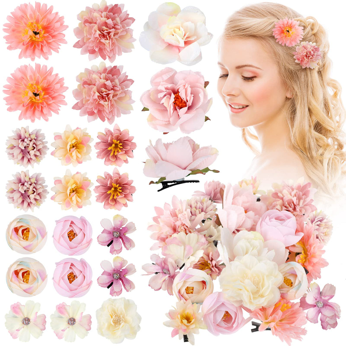 BBTO flower clip rose pink closeup for bridal hair accent and everyday elegance.