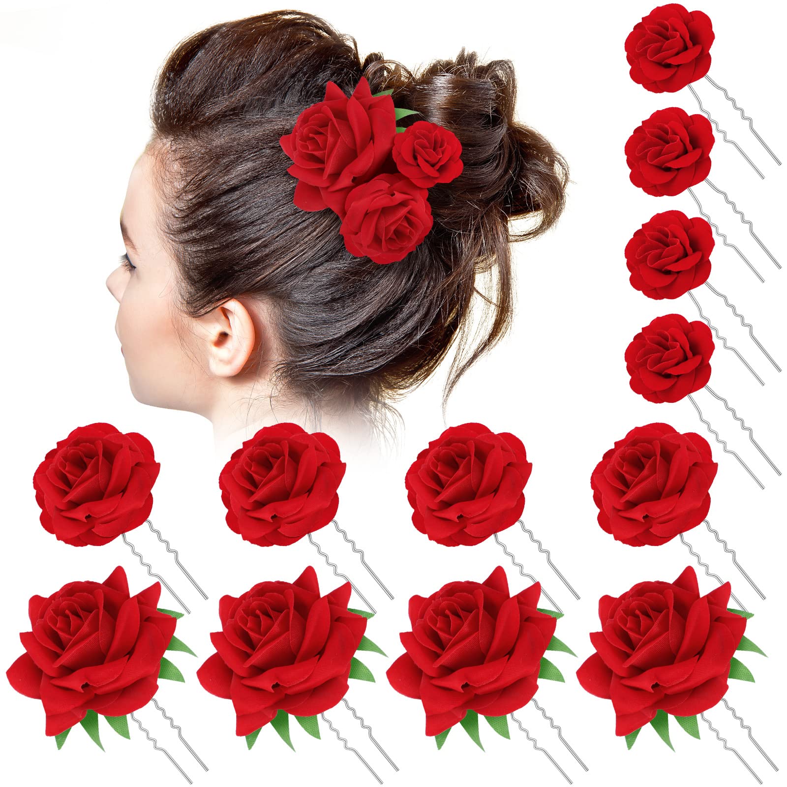 BBTO rose hair clip red large size for elegant flamenco or wedding updos