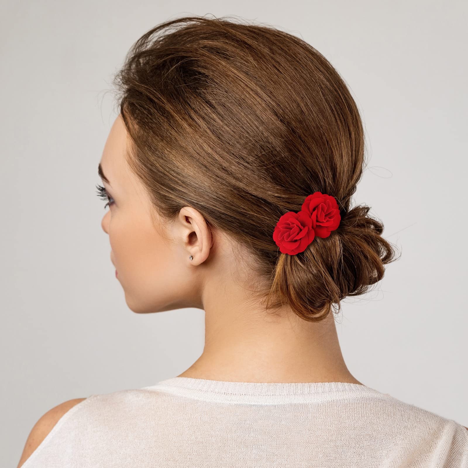 BBTO rose hair clip red medium size adds subtle floral accent to any hairstyle