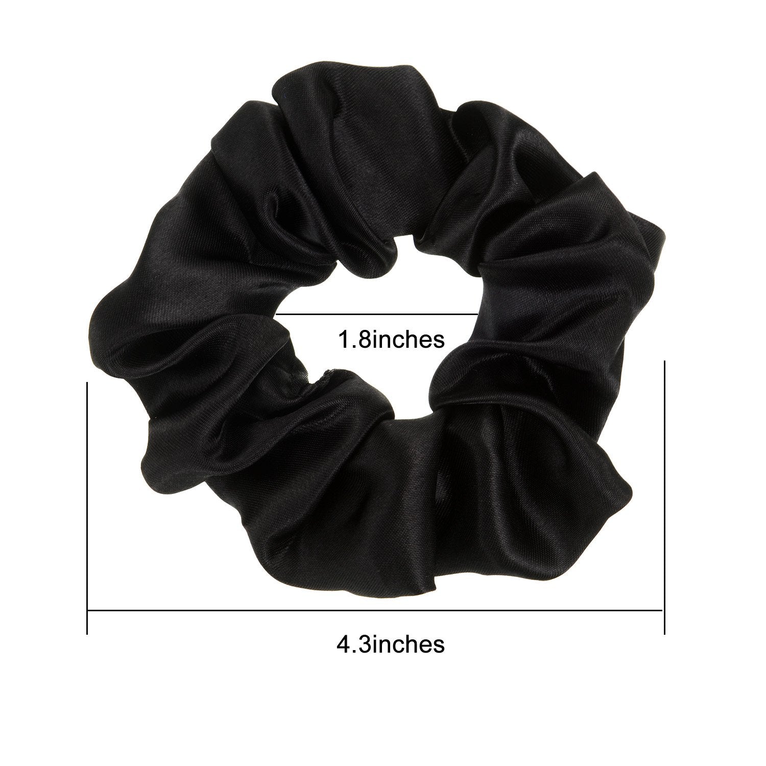 BBTO satin scrunchies black elastic detail shows sturdy stretch and secure hold