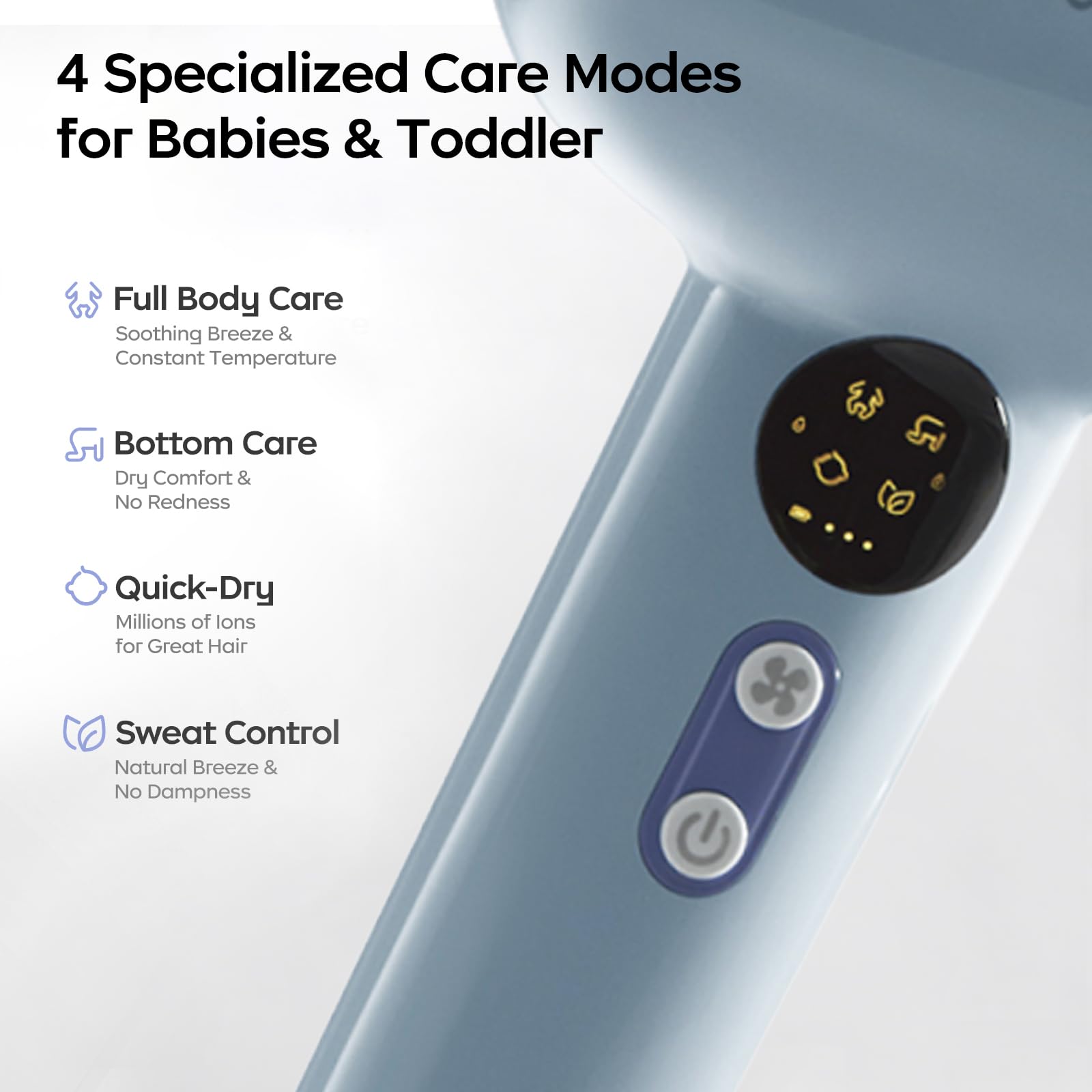 Bc Babycare Gentle Cordless Hair Dryer with gentle 100°F heat for baby-safe drying.