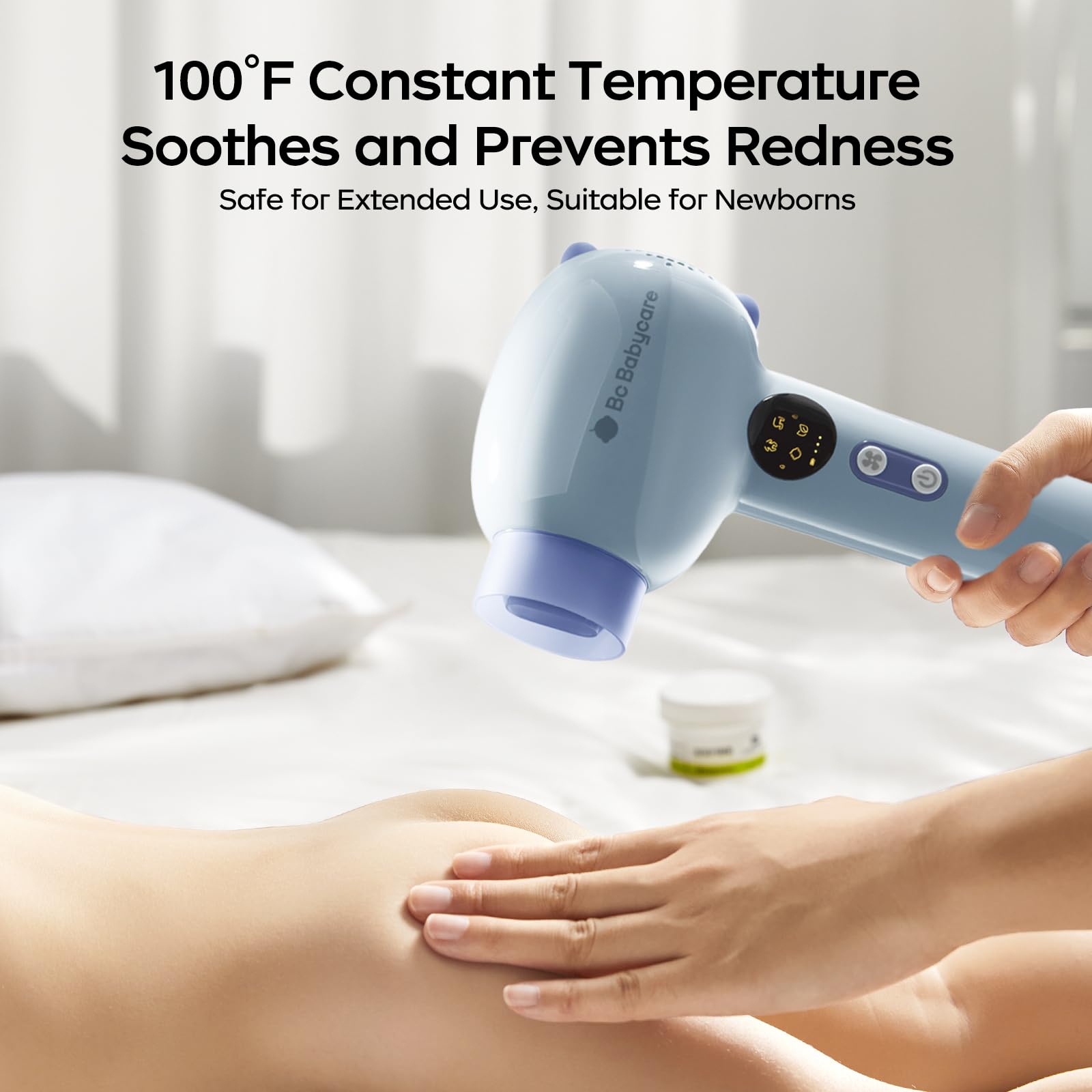 Bc Babycare Gentle Cordless Hair Dryer with rechargeable base for cord-free use.