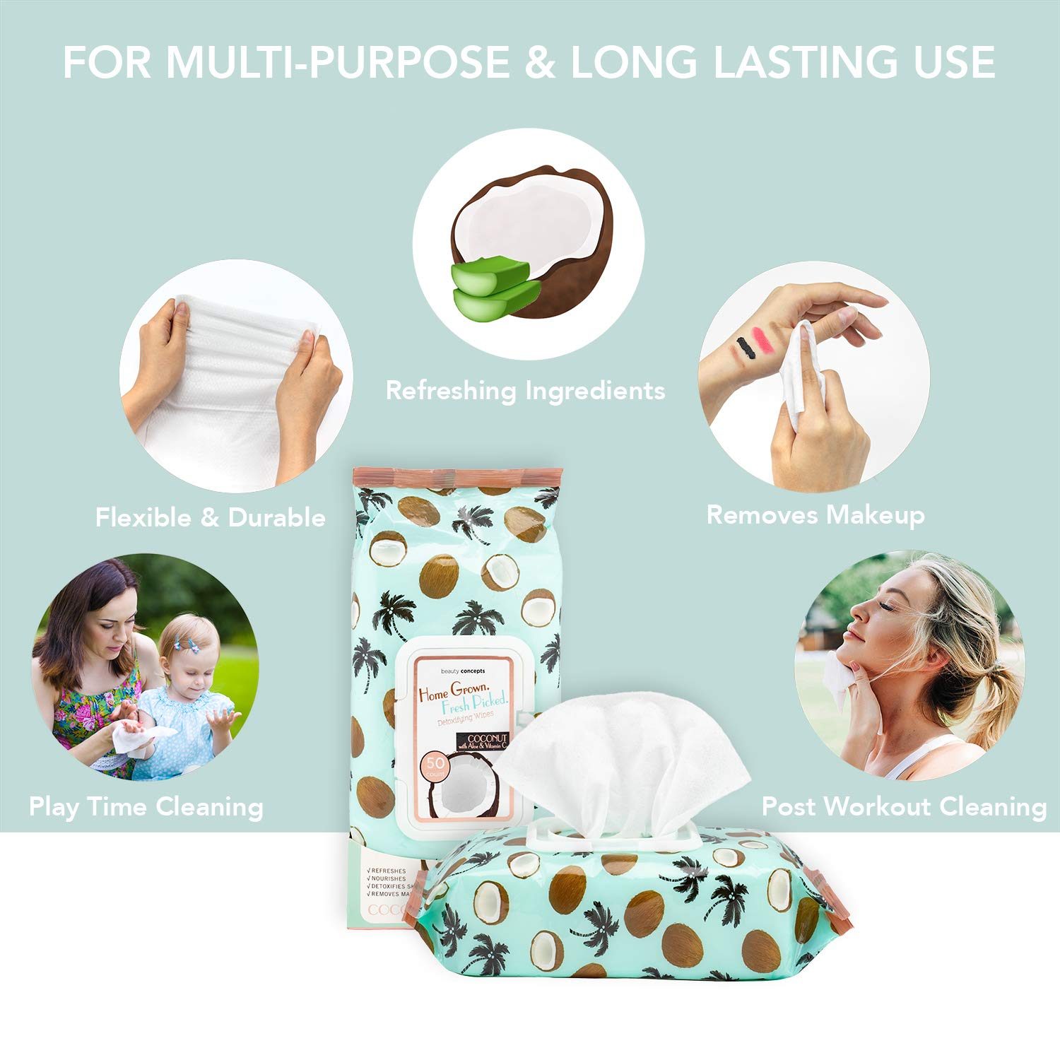 B.C Beauty Concepts makeup remover wipes two-pack ideal for gym or travel with resealable packaging