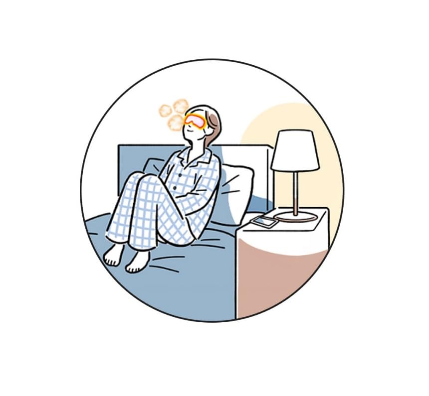 BC233 steam-warm eye mask in use to calm tired eyes during screen time.