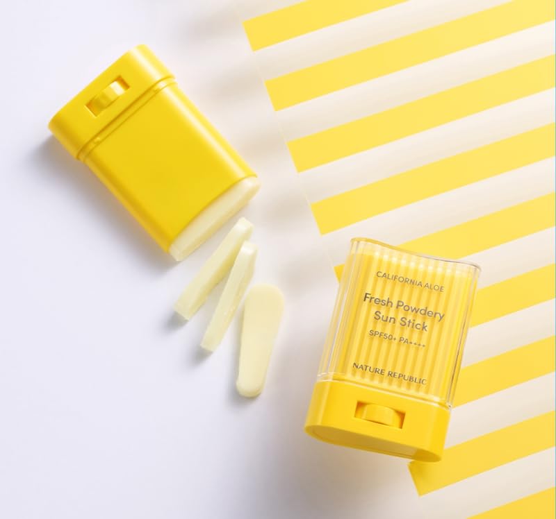 BC233 Sun Stick on face image shows year-round hydrating cooling formula.