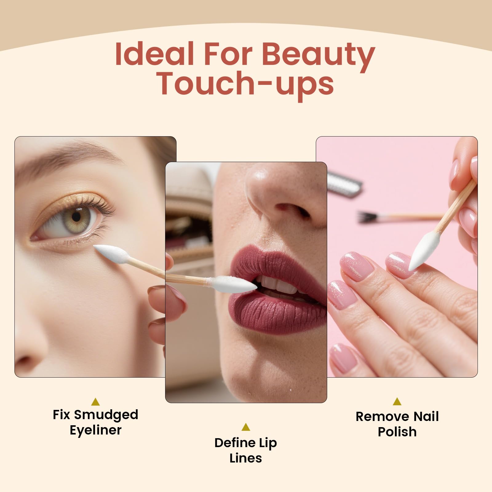 Bcowos double pointed tips closeup showcases precise application for makeup and crafts.