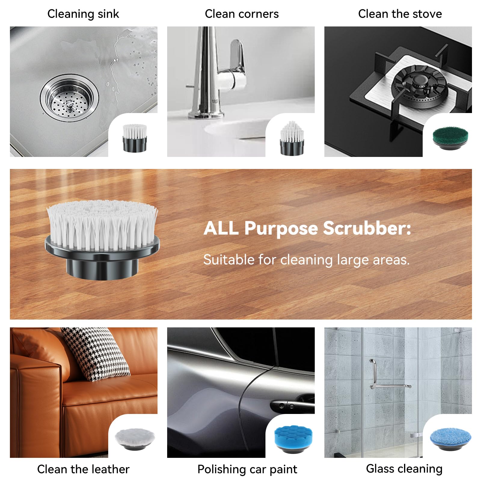 BCQDOL spin-scrubber small flat brush ideal for nooks, edges, and light surfaces.