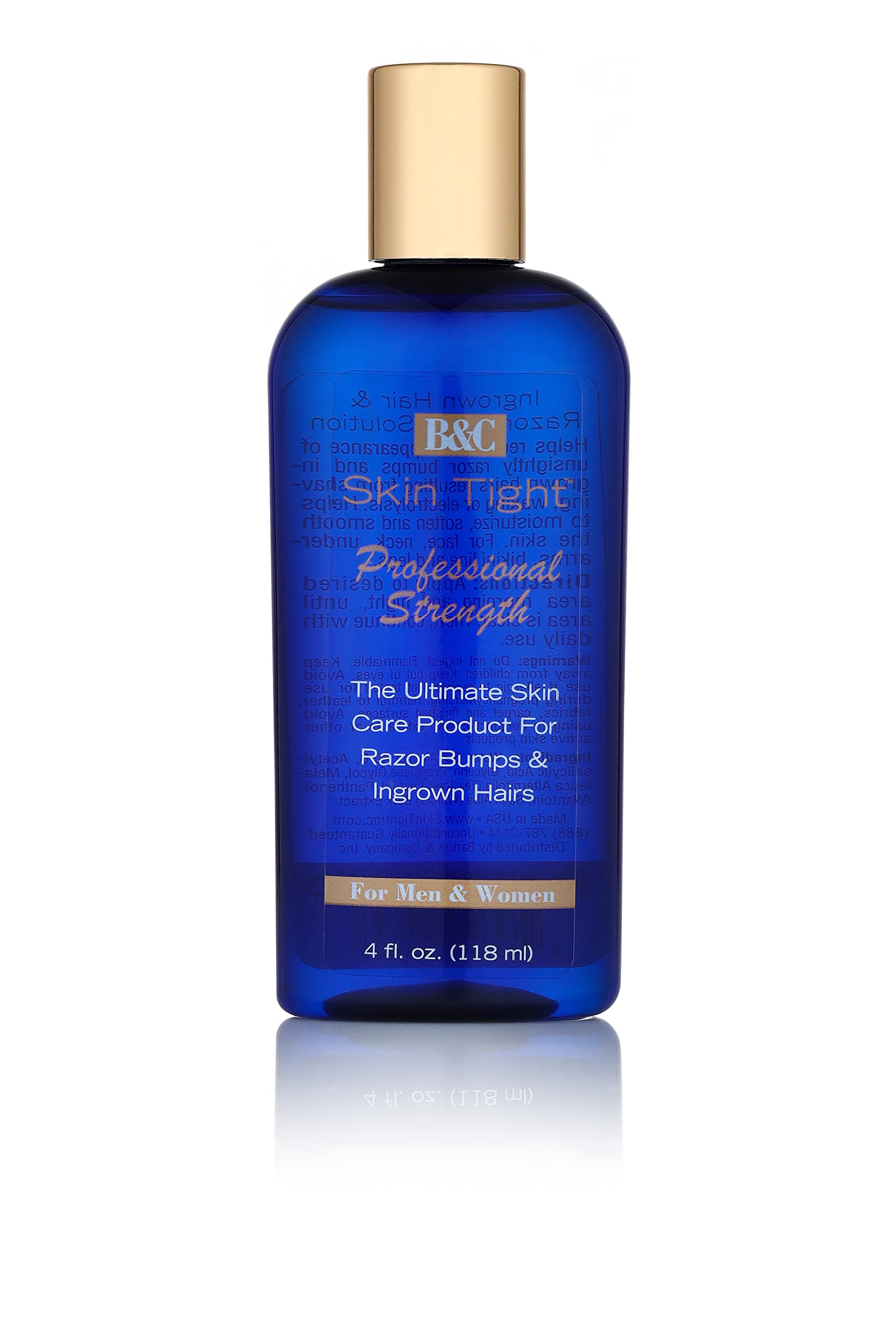 B&C Skin Tight bottle 4oz shown, soothing razor bumps and ingrown hairs.