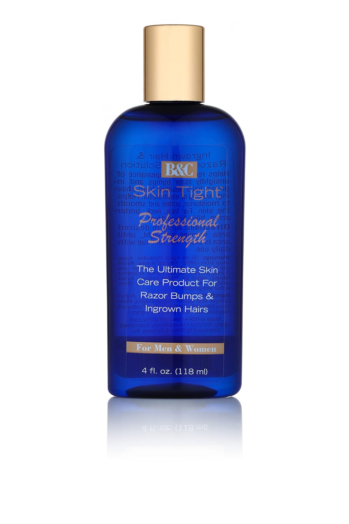 B&C Skin Tight bottle 4oz shown, soothing razor bumps and ingrown hairs.