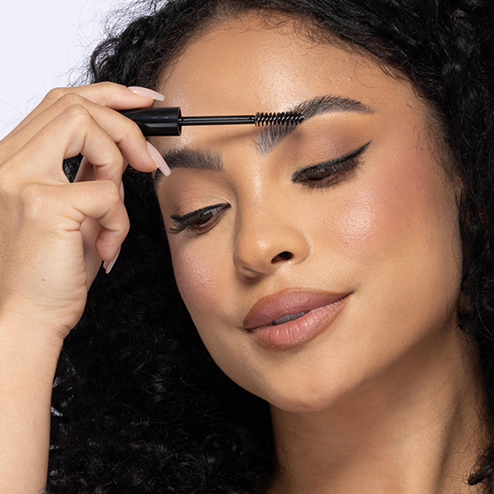 BDB Eyebrow Gel applied over brow makeup showing versatile finish