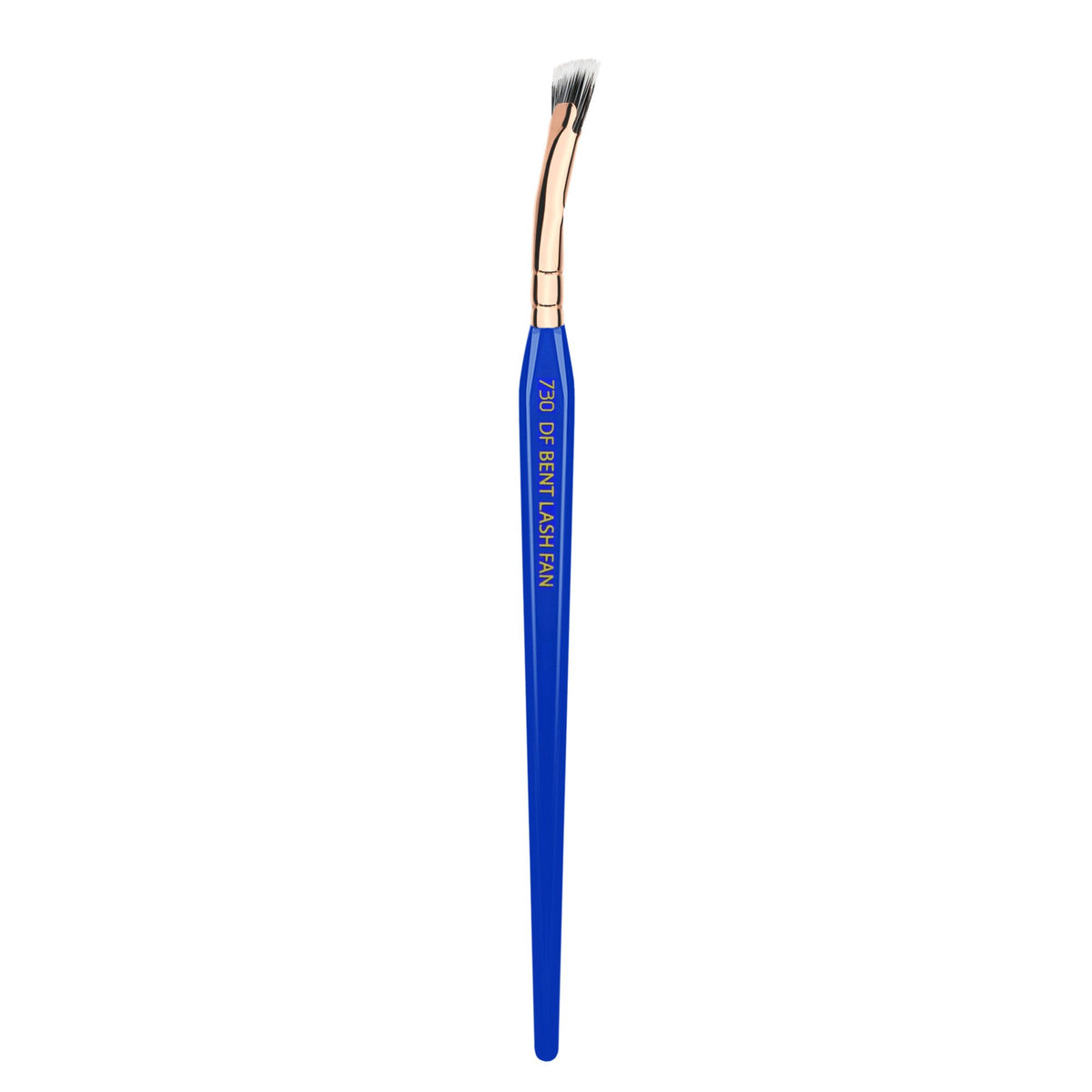 Bdellium Tools Golden Triangle 730 Bent Mascara Fan with blue handle for precise application.