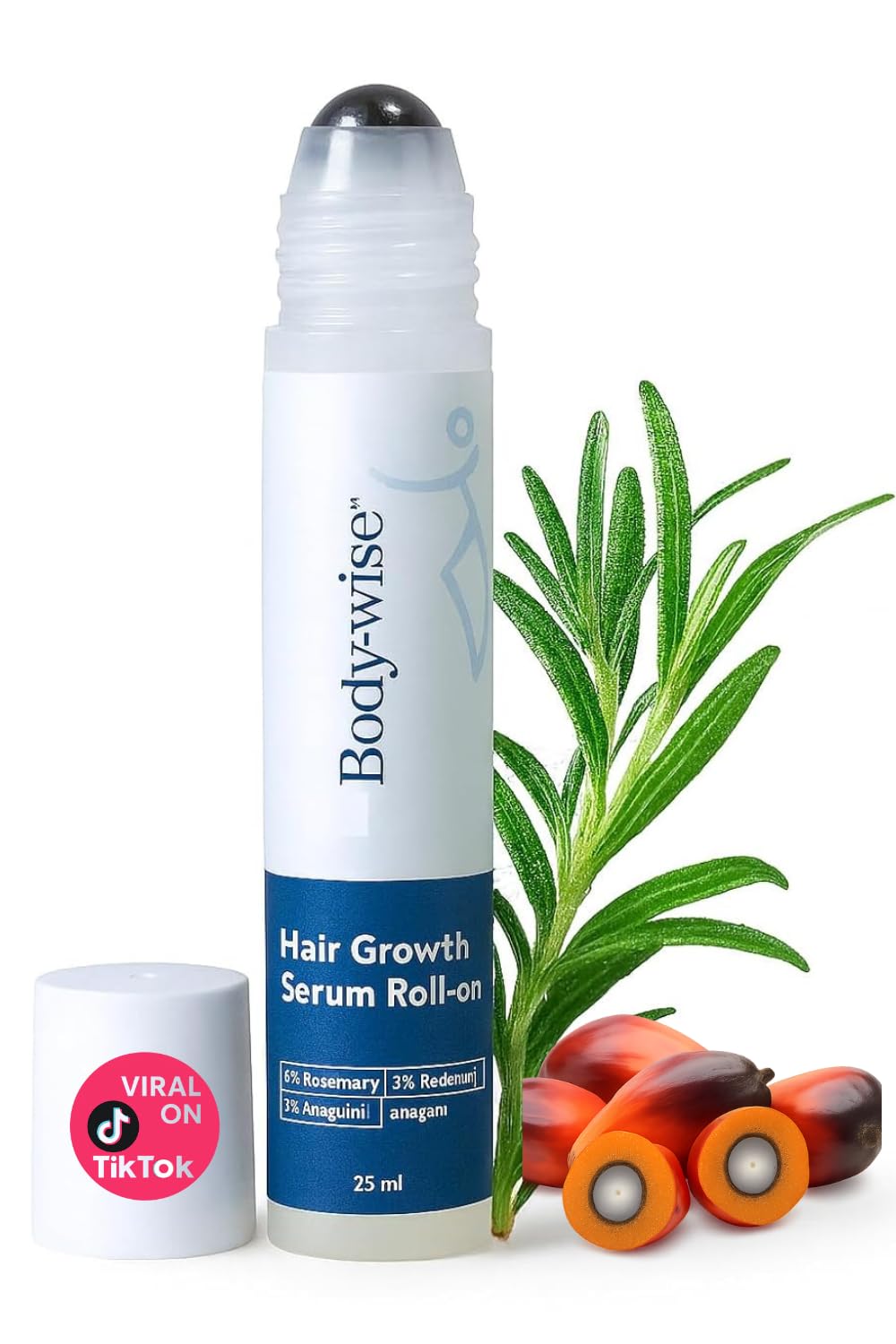 Be BodyWise Rosemary Hair Serum roll-on in use for scalp nourishment