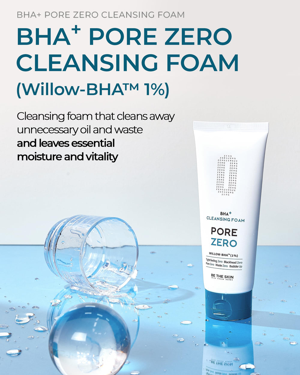 BE THE SKIN BHA+ Pore Zero foam lather demonstrates gentle cleansing for sensitive skin