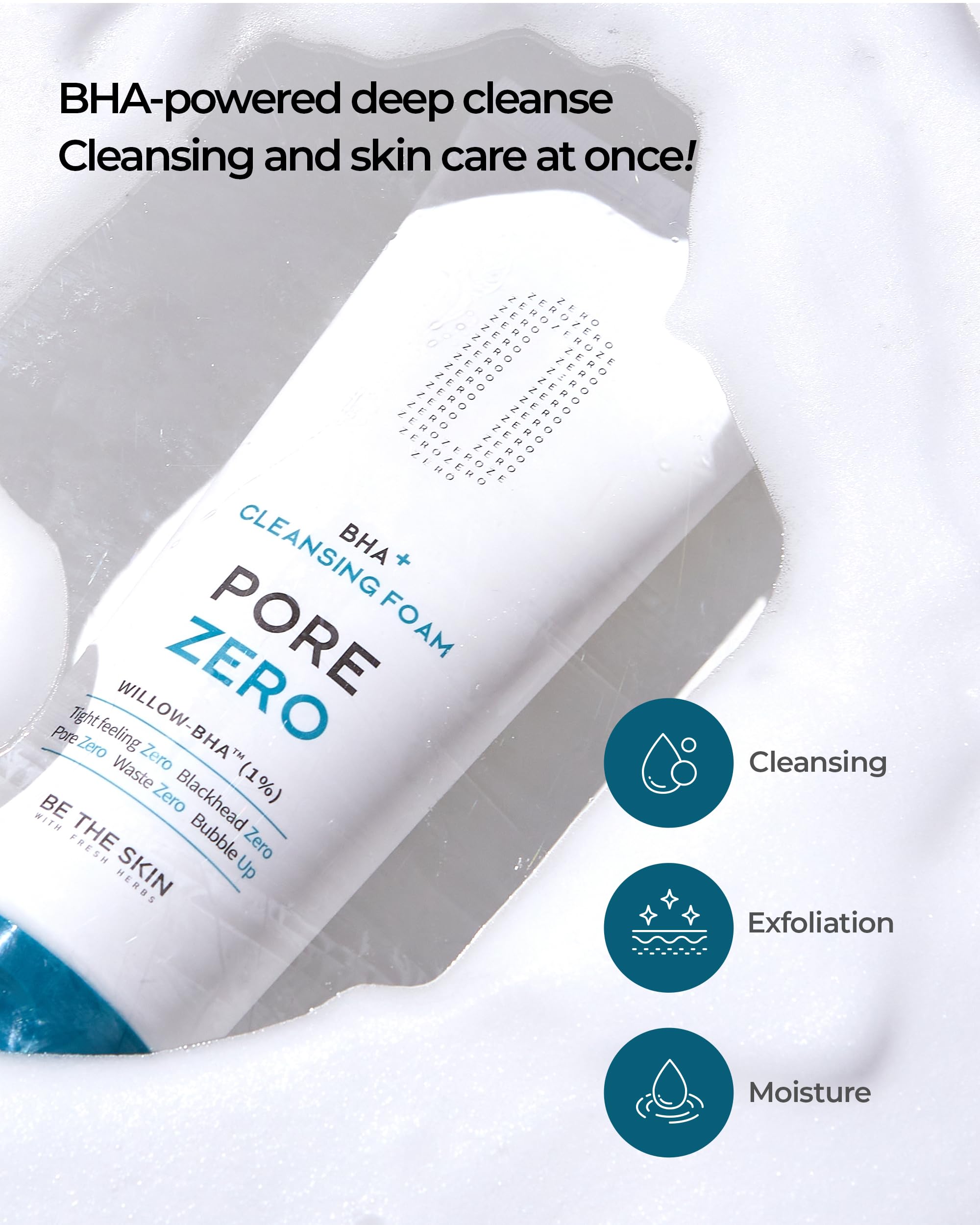 BE THE SKIN BHA+ Pore Zero foam willow-BHA ingredient spotlight for clear pores