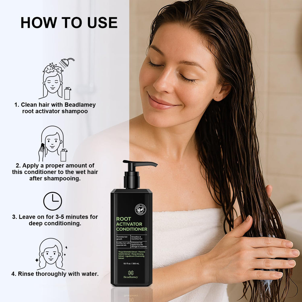 Beadlamey Root Activator with shampoo duo showcases complete thinning-hair routine