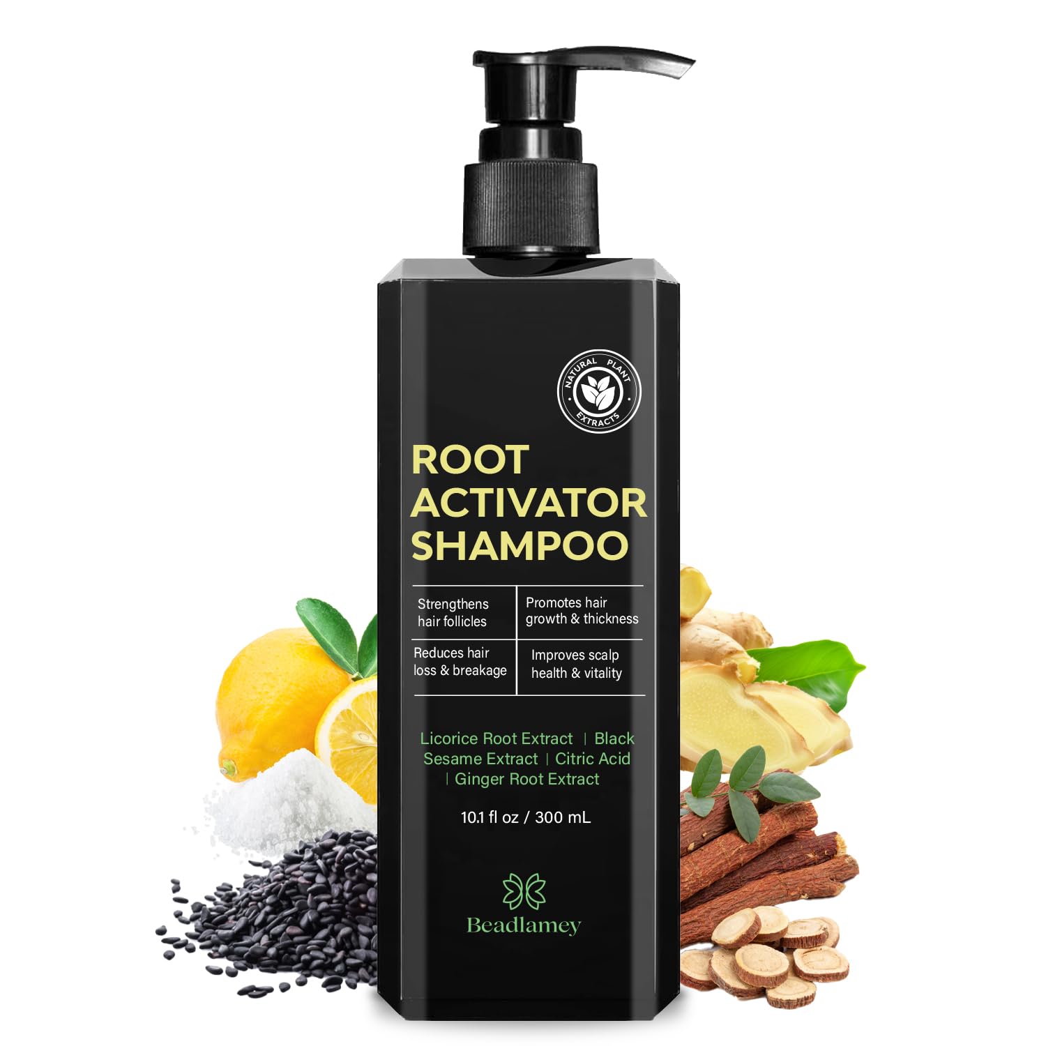 Beadlamey Root Activator Shampoo bottle for daily hair care and growth support.