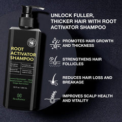 Beadlamey Root Activator Shampoo label close-up highlights natural ingredients.