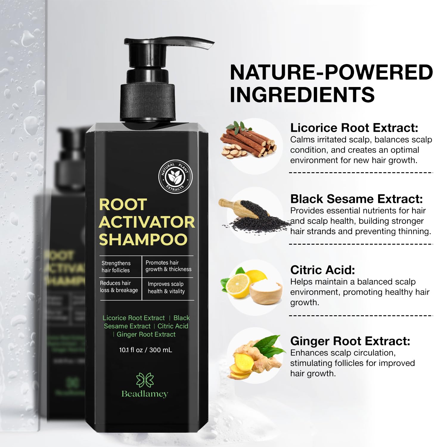 Beadlamey Root Activator Shampoo pump-dispense for convenient everyday use.