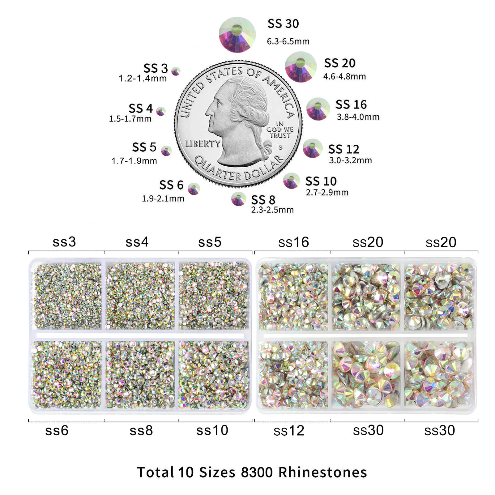 Beadsland mixed sizes chart SS3-SS30 demonstrates versatile design options for detailed art.