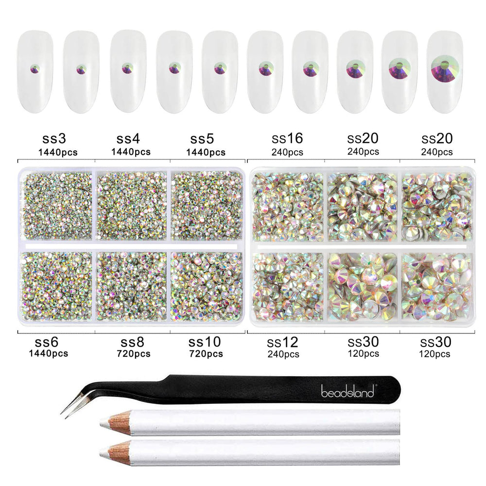 Beadsland wax pencil and tweezers kit image demonstrates precise placement for glass rhinestones.