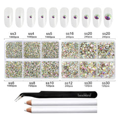 Beadsland wax pencil and tweezers kit image demonstrates precise placement for glass rhinestones.