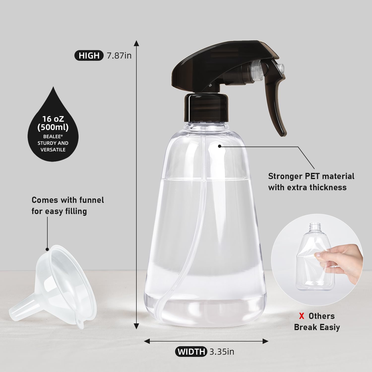 Bealee spray bottle premium PET/PP materials for durable, BPA-free cleaning routines.