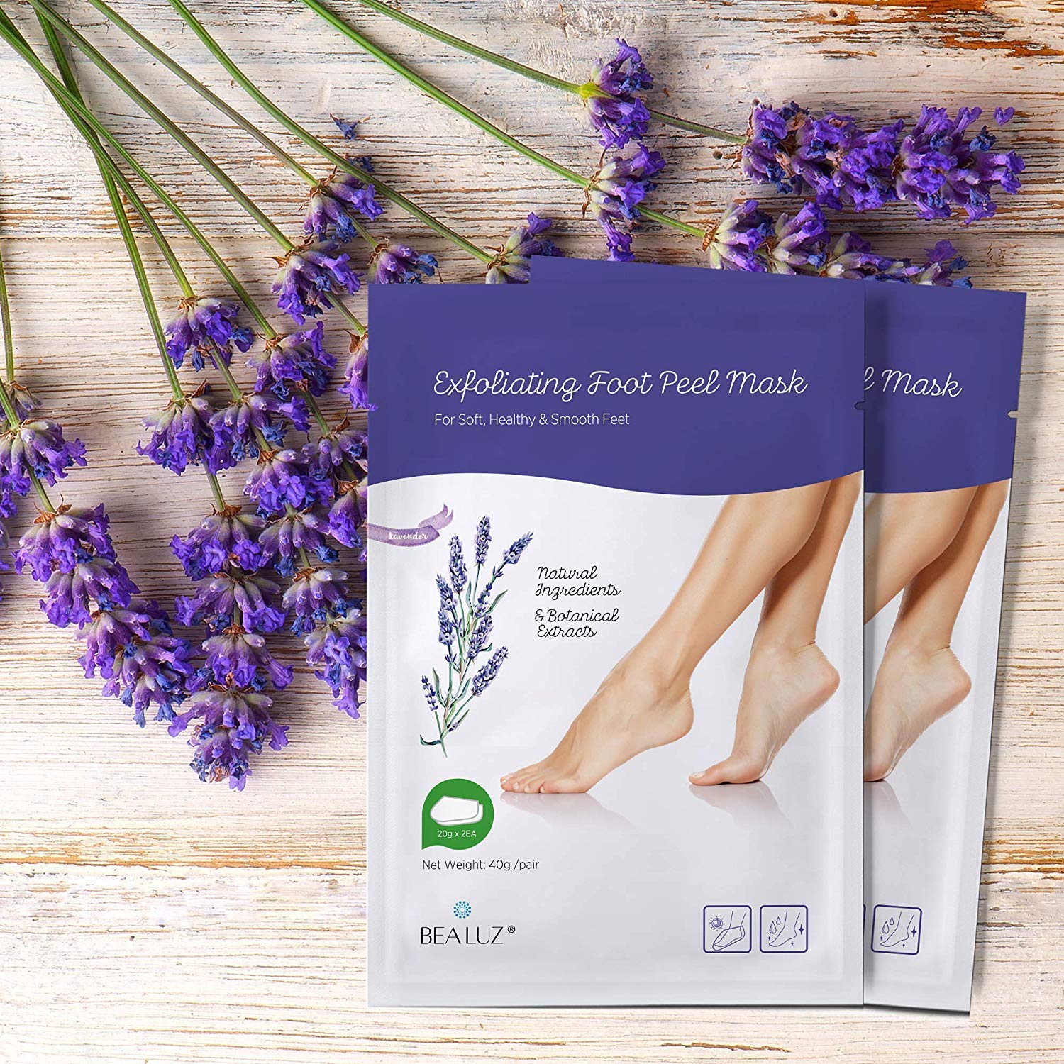 Bealuz foot peel mask lavender booties ready for exfoliation
