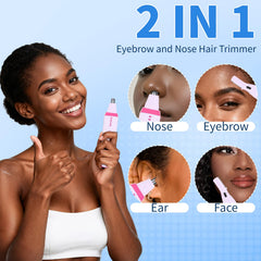 Beanify dual-head trimmer with interchangeable trimming heads for nose, ears, eyebrows.
